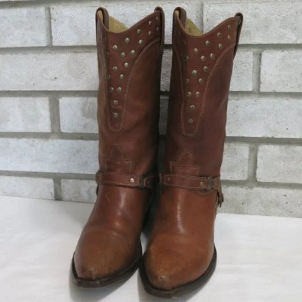 Sak's Fifth Avenue Oil Tanned Studded Leather Kicker Western Cowgirl Boots Sz 8 - Picture 7 of 7